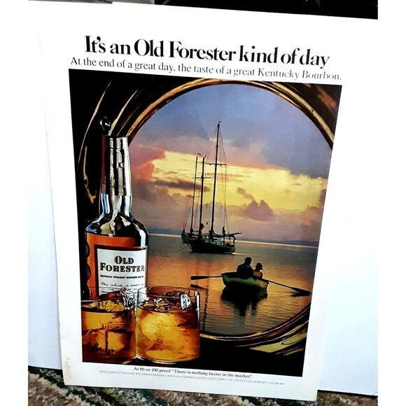 1973 Jack Daniels In Warehouse and Old Forester with ships Whisky vintage print - Picture 2 of 2
